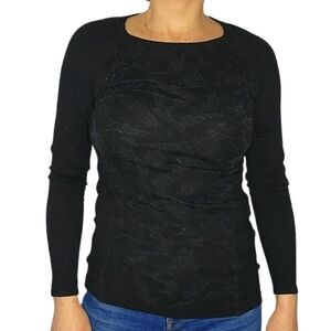 Reitmans Long Sleeve Cotton Metallic Top Size X Small Black